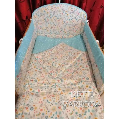   Erdei állatkák virágok között - Gyermekágynemű garnitúra 5 részes (párna töltet, párnahuzat, paplan töltet, paplanhuzat, rácsvédő)