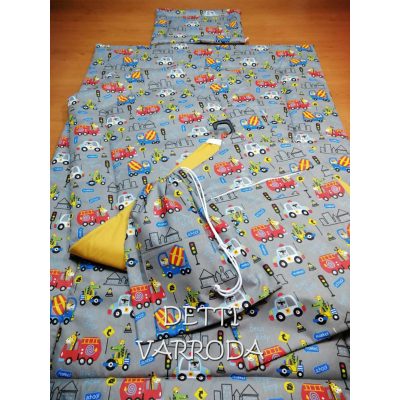   Munkagépes szafari állatkák - Ovis ágynemű garnitúra hozzá illő derékaljjal és vállfás oviszsákkal és tornazsákkal