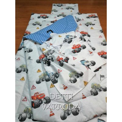   Rally autók - Ovis ágynemű garnitúra hozzá illő derékaljjal és vállfás oviszsákkal és tornazsákkal