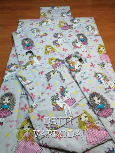 Unikornis Princess  - Ovis ágynemű garnitúra hozzá illő derékaljjal és vállfás oviszsákkal és tornazsákkal