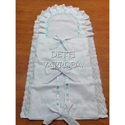   Pólyahuzat dupla fodros - 517 madeira csipkével zöld szalagos 