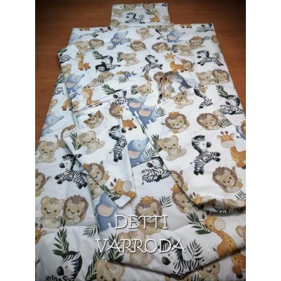   Szafaris - Ovis ágynemű garnitúra hozzá illő derékaljjal és vállfás oviszsákkal és tornazsákkal és ágyneműtartó zsákkal