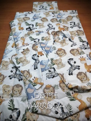 Szafaris - Ovis ágynemű garnitúra hozzá illő derékaljjal és vállfás oviszsákkal és tornazsákkal és ágyneműtartó zsákkal