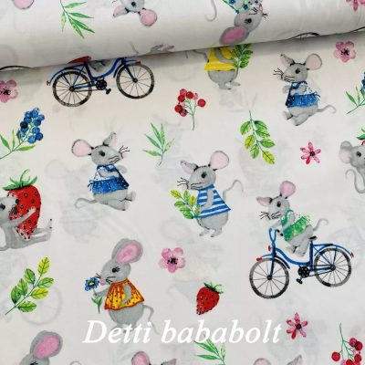   Bringázós egérkék - fehér alapon - Ovis ágyneműhuzat vagy Ovis ágynemű garnitúra