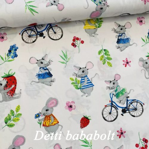 Bringázós egérkék - fehér alapon - Ovis ágyneműhuzat vagy Ovis ágynemű garnitúra