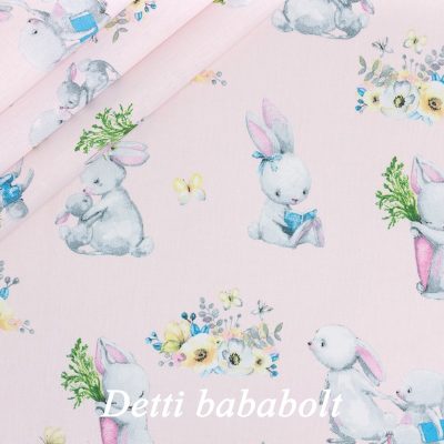 Nyulak és virágok - rózsaszín háttérrel