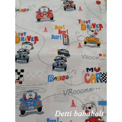 Teddy driver - fehér alapon autós macis