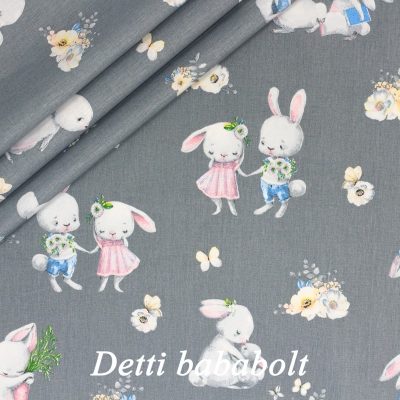 Nyulak és virágok sötétszürke háttérrel