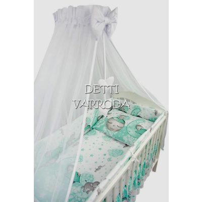   Holdon alvó elefántok /menta - Babaágynemű garnitúra 4 részes