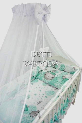 Holdon alvó elefántok /menta - Babaágynemű garnitúra 4 részes