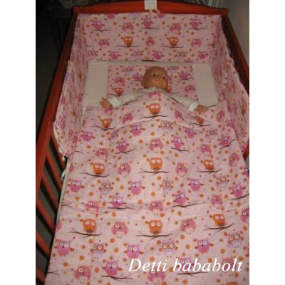   Baglyok faágon -  Babaágynemű garnitúrák 3 részes (Párna, paplan, fejvédő)