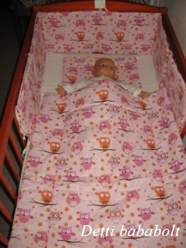 Baglyok faágon -  Babaágynemű garnitúrák 3 részes (Párna, paplan, fejvédő)