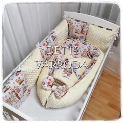   Erdei állatkák - Minky babaágyneműk 8 részes (Paplan, babafészek és párnás rácsvédő) 