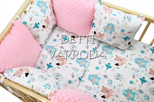 Sálas maci - Minky babaágyneműk 8 részes (Paplan, párna és párnás rácsvédővel)