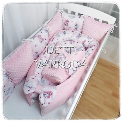   Hattyú unikornissal - Minky babaágyneműk 8 részes (Paplan, babafészek és párnás rácsvédő) 