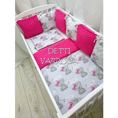   Girl macik - Minky babaágyneműk 8 részes (Paplan, párna és párnás rácsvédővel)