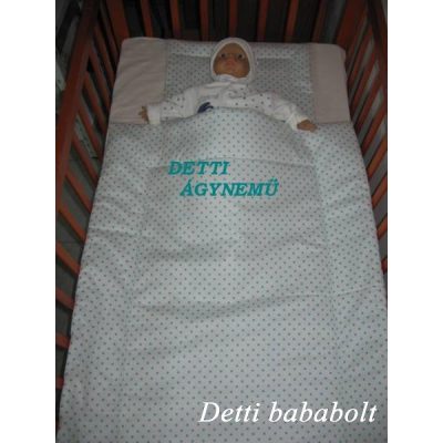   Pöttyös (fehér alapon türkizzöld pöttyök) - Babaágynemű garnitúra 2 részes