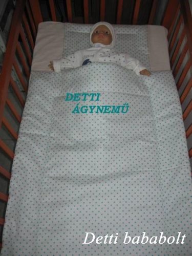 Pöttyös (fehér alapon türkizzöld pöttyök) - Babaágynemű garnitúra 2 részes