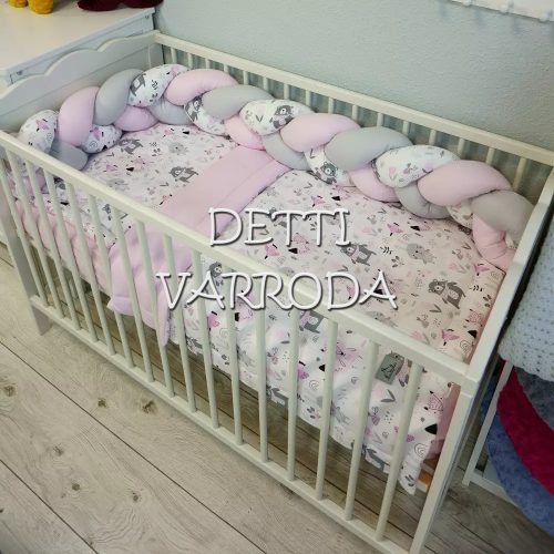 Sálas maci - Minky babaágyneműk 3 részes (Paplan, párna és fonott rácsvédővel) 