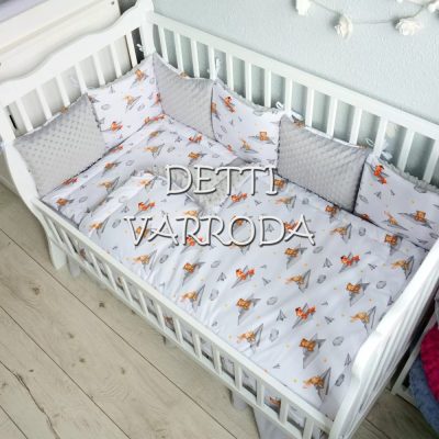   Papírsárkányos - Minky babaágyneműk 8 részes (Paplan, párna és párnás rácsvédővel)