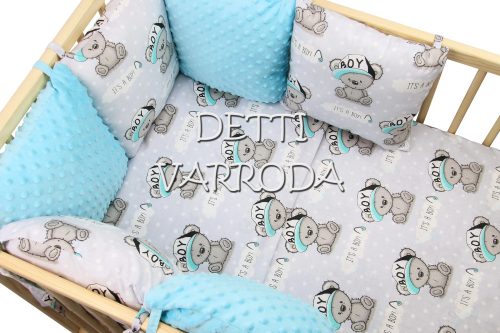 Boy maci - Minky babaágyneműk 8 részes (Paplan, párna és párnás rácsvédővel)