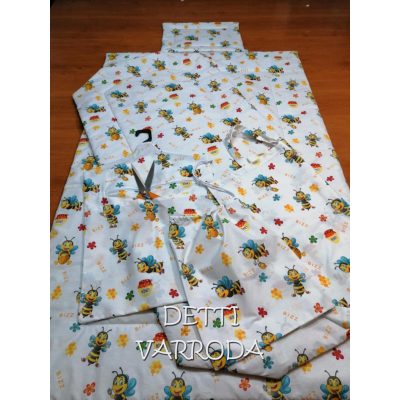   Méhecskés - Ovis ágynemű garnitúra hozzá illő derékaljjal és vállfás oviszsákkal és tornazsákkal és ágyneműtartó zsákkal