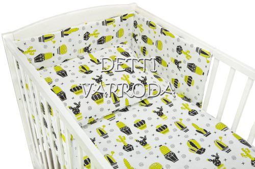 Kaktusz - Gyermekágynemű garnitúra 5 részes (párna töltet, párnahuzat, paplan töltet, paplanhuzat, rácsvédő)