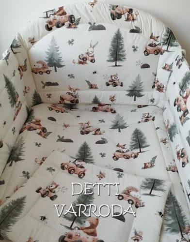 Erdei verseny - krémszínű -  Babaágynemű garnitúrák 3 részes (Párna, paplan, fejvédő)