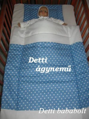 Pöttyös (kék alapon fehér pöttyös) - Babaágynemű garnitúra 2 részes