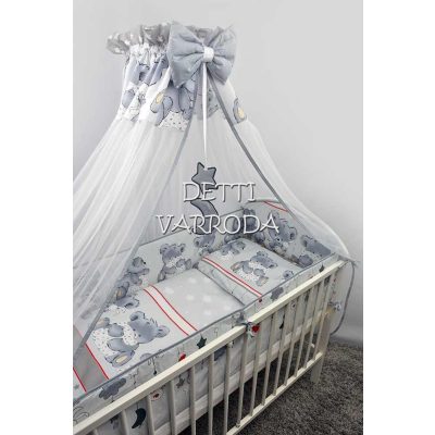 Paplanos maci /Szürke - Babaágynemű garnitúra 4 részes