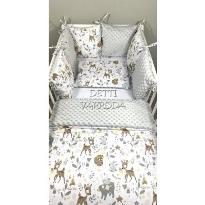   Őzike és mosómedve - Minky babaágyneműk 8 részes (Paplan, párna és párnás rácsvédővel)