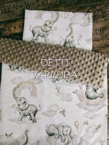 Elefánt szivárványos - Minky babaágyneműk 2 részes (Paplan és párna)