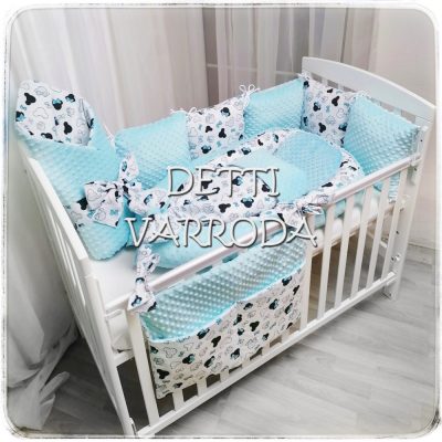    Egérfejek kék-  Minky babaágyneműk 8 részes (Paplan, babafészek és párnás rácsvédő) 