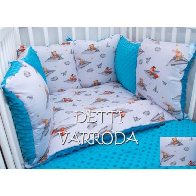   Papírsárkányos - Minky babaágyneműk 8 részes (Paplan, párna és párnás rácsvédővel)