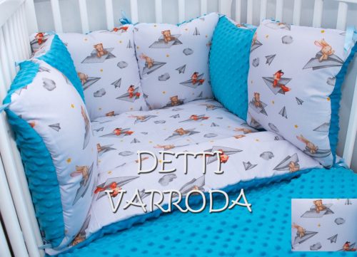 Papírsárkányos - Minky babaágyneműk 8 részes (Paplan, párna és párnás rácsvédővel)