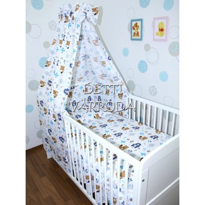 Sálas maci / kék - Babaágynemű garnitúrák 4 részes