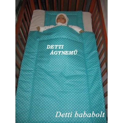   Pöttyös (türkizzöld alapon fehér pöttyös) - Babaágynemű garnitúra 2 részes