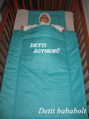 Pöttyös (türkizzöld alapon fehér pöttyös) - Babaágynemű garnitúra 2 részes