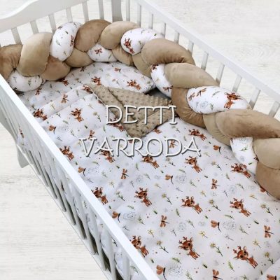   Őzike pillangóval - Minky babaágyneműk 3 részes (Paplan, párna és fonott rácsvédővel) 