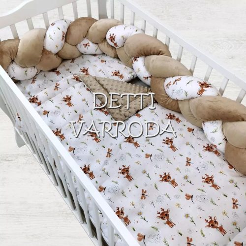 Őzike pillangóval - Minky babaágyneműk 3 részes (Paplan, párna és fonott rácsvédővel) 