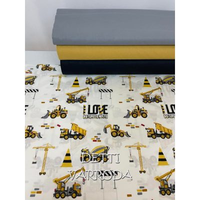   Munkagépek - Ovis ágynemű garnitúra hozzá illő derékaljjal és vállfás oviszsákkal és tornazsákkal és ágyneműtartó zsákkal