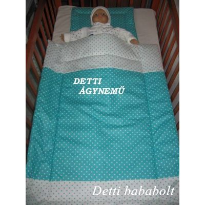   Pöttyös (fehér alapon türkizzöld pöttyök) - Babaágynemű garnitúra 2 részes