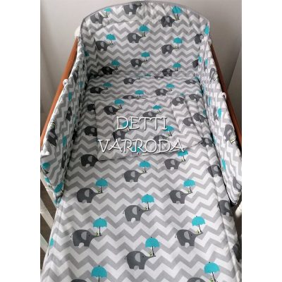   Elefánt esernyővel -  Babaágynemű garnitúrák 3 részes (Párna, paplan, fejvédő)
