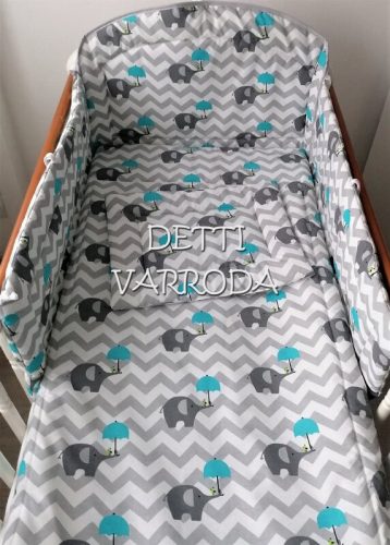 Elefánt esernyővel -  Babaágynemű garnitúrák 3 részes (Párna, paplan, fejvédő)