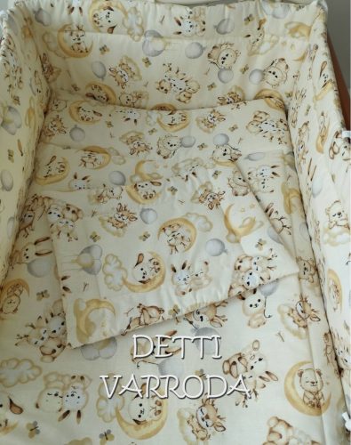 Alvós erdei állatkák / Krém - Babaágynemű garnitúrák 3 részes (Párna, paplan, fejvédő)