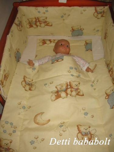 Maci szürke nadrágban -  Babaágynemű garnitúrák 3 részes (Párna, paplan, fejvédő) 