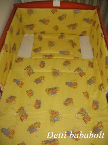 Vonatos -  Babaágynemű garnitúrák 3 részes (Párna, paplan, fejvédő)