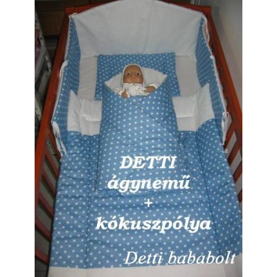   Kék pöttyös -  Babaágynemű garnitúrák 3 részes (Párna, paplan, fejvédő)