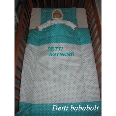   Pöttyös (türkizzöld alapon fehér pöttyös) - Babaágynemű garnitúra 2 részes