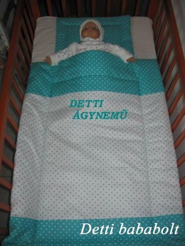 Pöttyös (türkizzöld alapon fehér pöttyös) - Babaágynemű garnitúra 2 részes